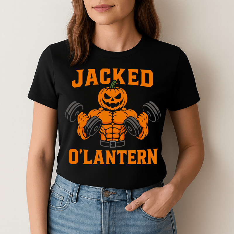 Jacked O Lantern Funny Muscular Pumpkin Weightlifting Halloween Gym Fitness Workout Design 1