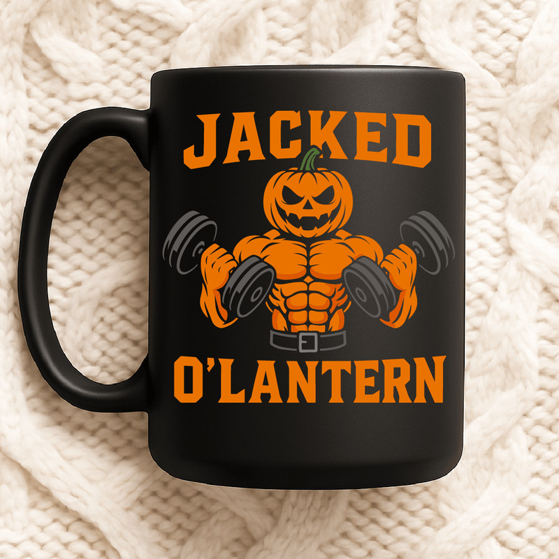 Jacked O Lantern Funny Muscular Pumpkin Weightlifting Halloween Gym Fitness Workout Design 2