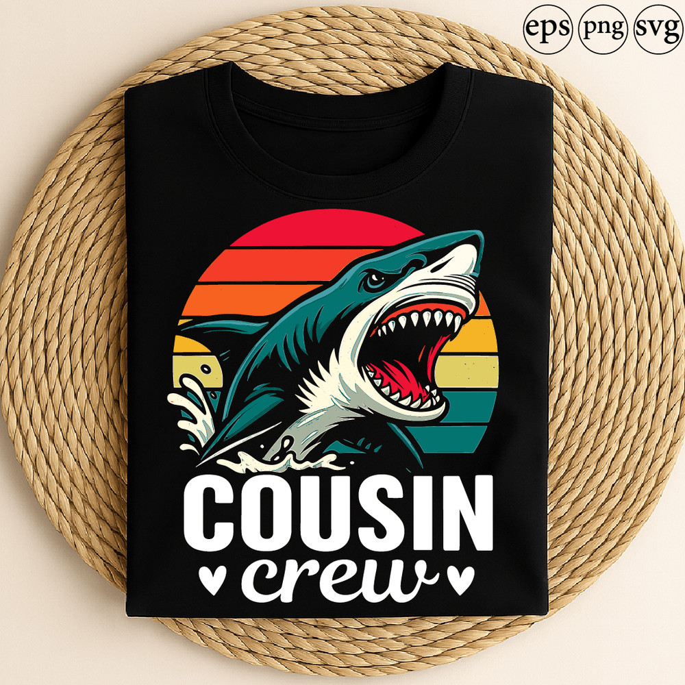 Cousin Crew Shark Vintage Retro Summer Family Matching Ocean Jaws Theme Graphic 0
