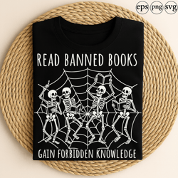 read banned books gain forbidden knowledge skeletons reading funny dark academia halloween gothic library
