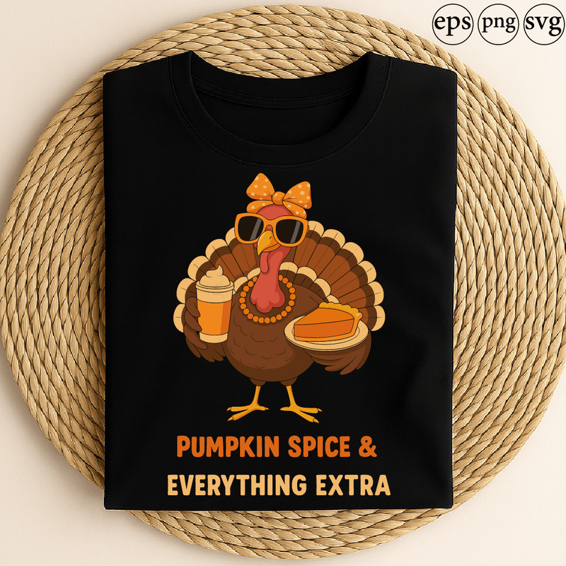 Pumpkin Spice And Everything Extra Funny Thanksgiving Turkey With Coffee And Pumpkin Pie Autumn Des 0