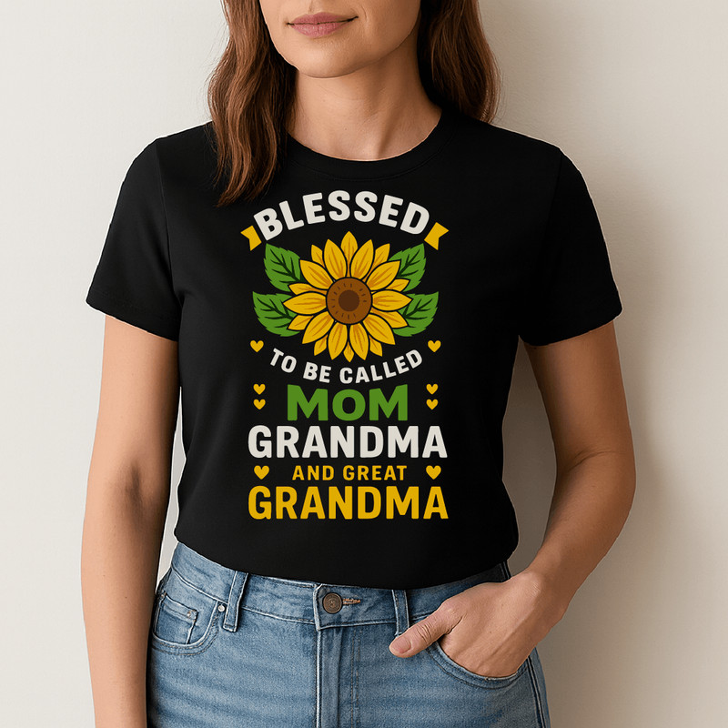 Blessed To Be Called Mom Grandma And Great Grandma Sunflower Family Generations Gift Design 1