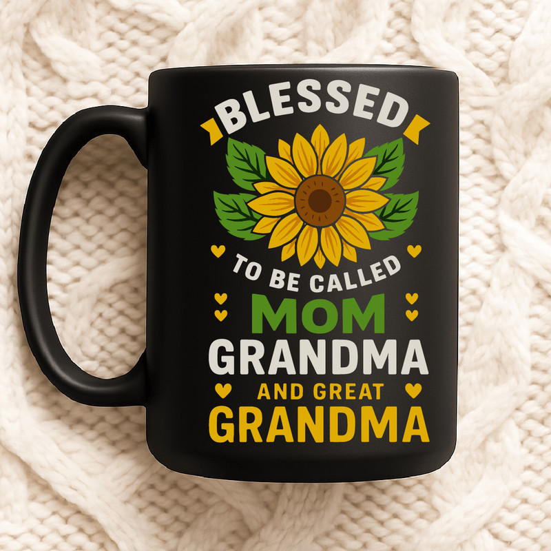 Blessed To Be Called Mom Grandma And Great Grandma Sunflower Family Generations Gift Design 2