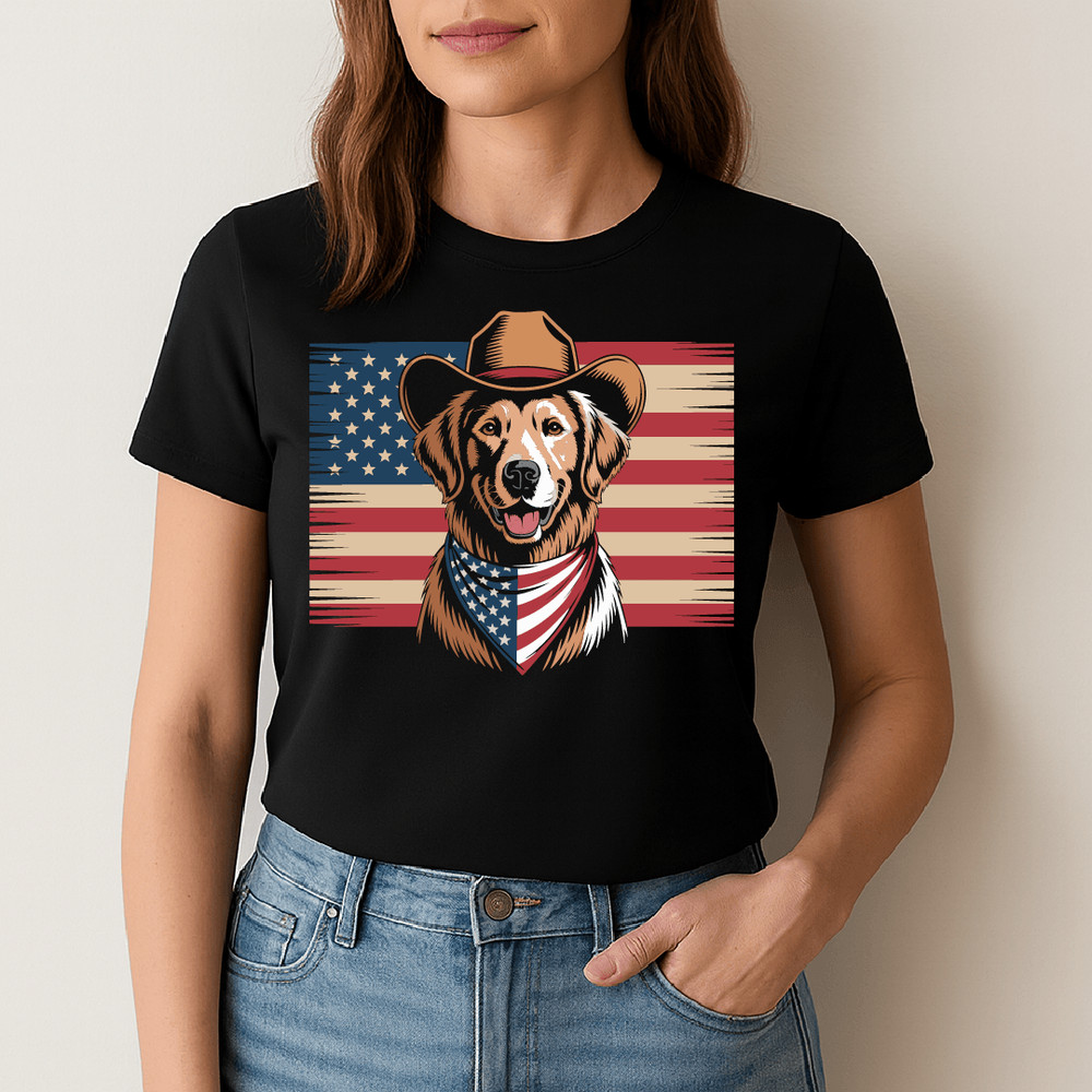 Patriotic American Dog Cowboy Hat USA Flag Bandana 4th Of July Country Style 1