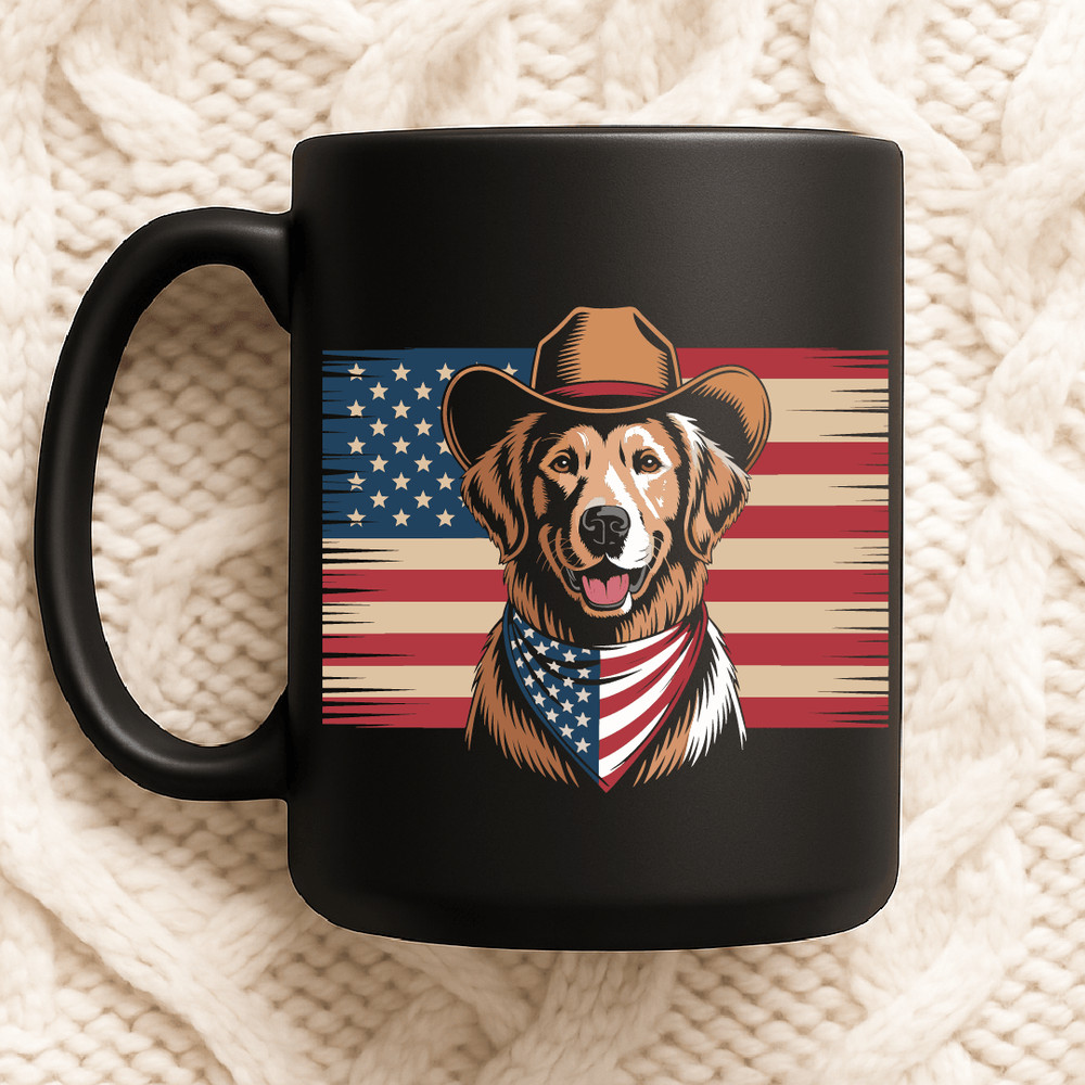 Patriotic American Dog Cowboy Hat USA Flag Bandana 4th Of July Country Style 2