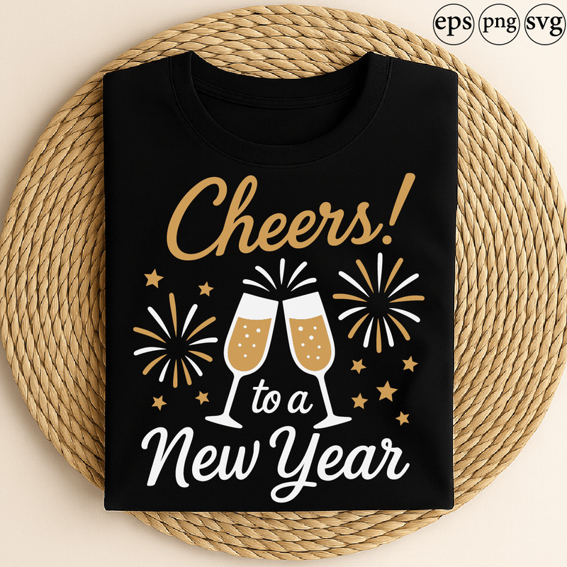 Cheers To A New Year Celebration Design With Champagne Glasses Fireworks And Festive Party Style Fo 0