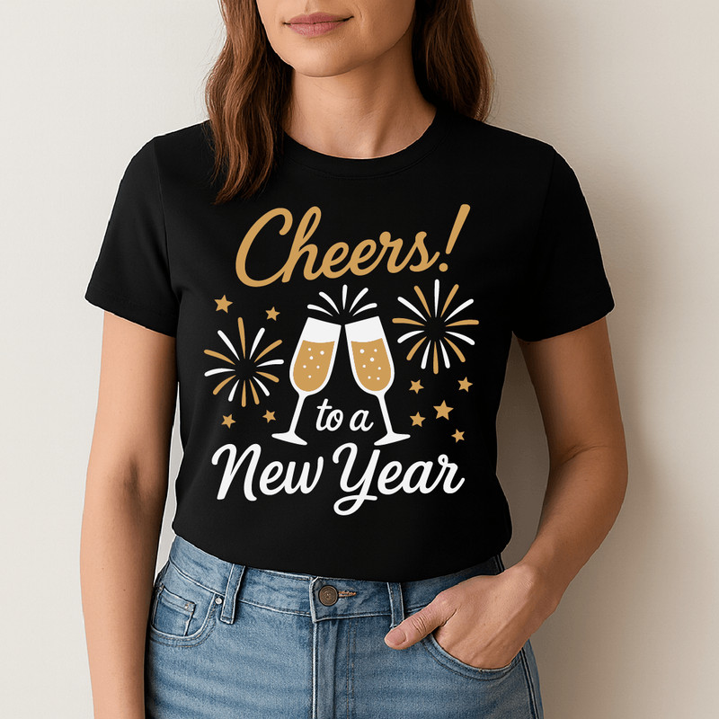 Cheers To A New Year Celebration Design With Champagne Glasses Fireworks And Festive Party Style Fo 1