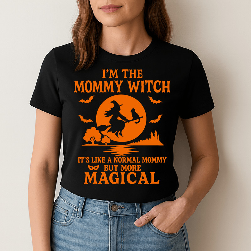 Im The Mommy Witch Funny Halloween Design With Witch Cat Bats Full Moon And Magical Mommy Costume S 1