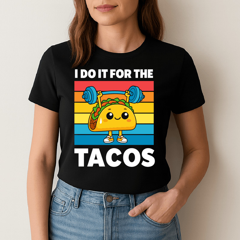 I Do It For The Tacos Funny Workout Gym Design With Cute Kawaii Taco Lifting Weights Retro Style Fo 1