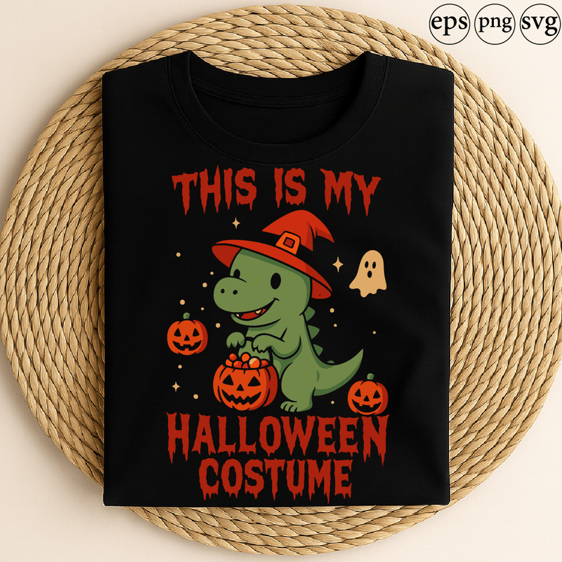 This Is My Halloween Costume Cute Dinosaur Design With Witch Hat Pumpkins Ghost And Funny Spooky St 0