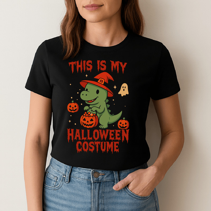 This Is My Halloween Costume Cute Dinosaur Design With Witch Hat Pumpkins Ghost And Funny Spooky St 1