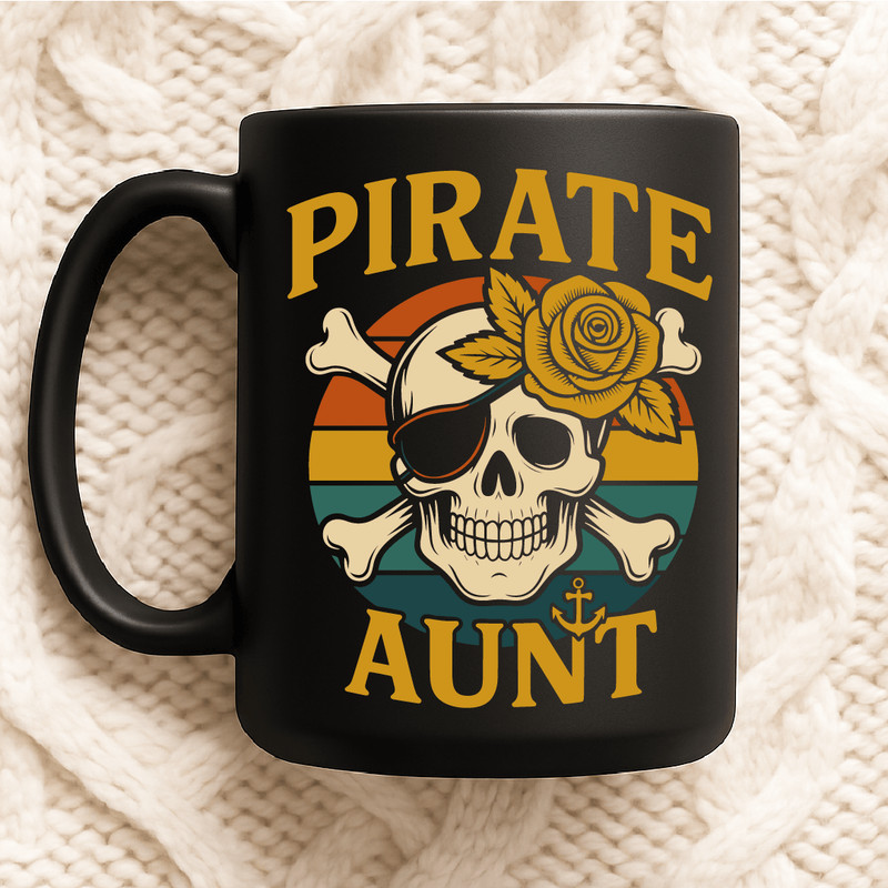Pirate Aunt Retro Skull With Eyepatch Rose Crossbones And Anchor Funny Pirate Family Graphic For Co 2