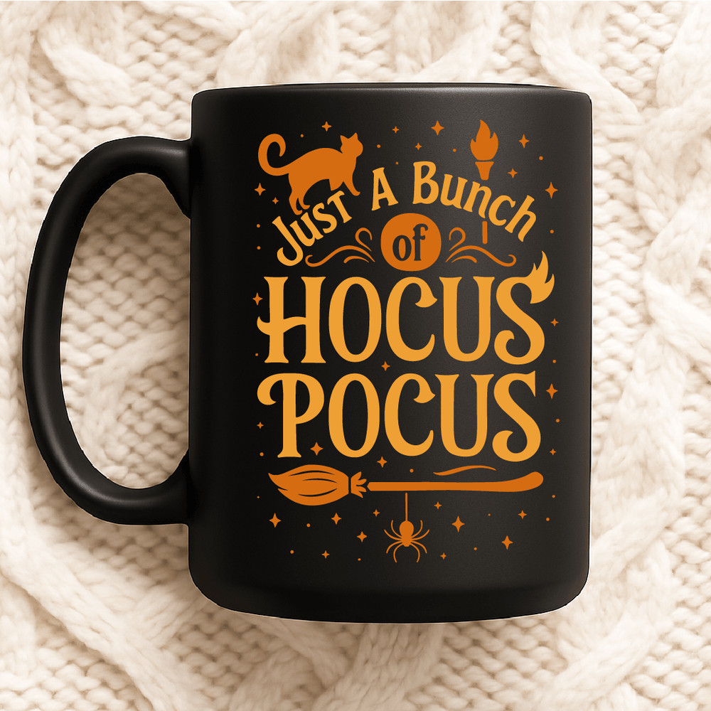 Just A Bunch Of Hocus Pocus Funny Halloween Quote Design With Witch Broom Cat Spider And Stars Spoo 2