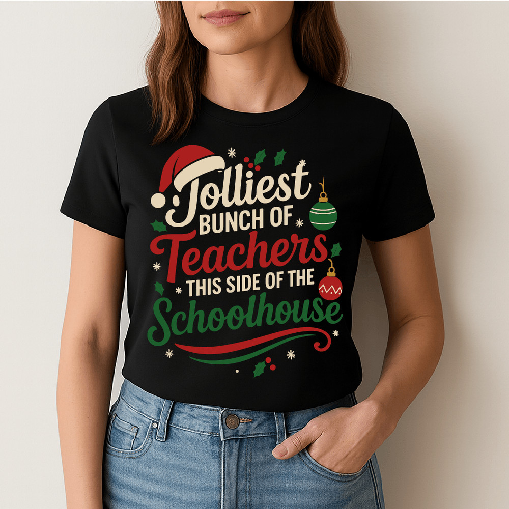 Jolliest Bunch Of Teachers Christmas Holiday Schoolhouse Festive Party Santa Hat Ornament Design 1