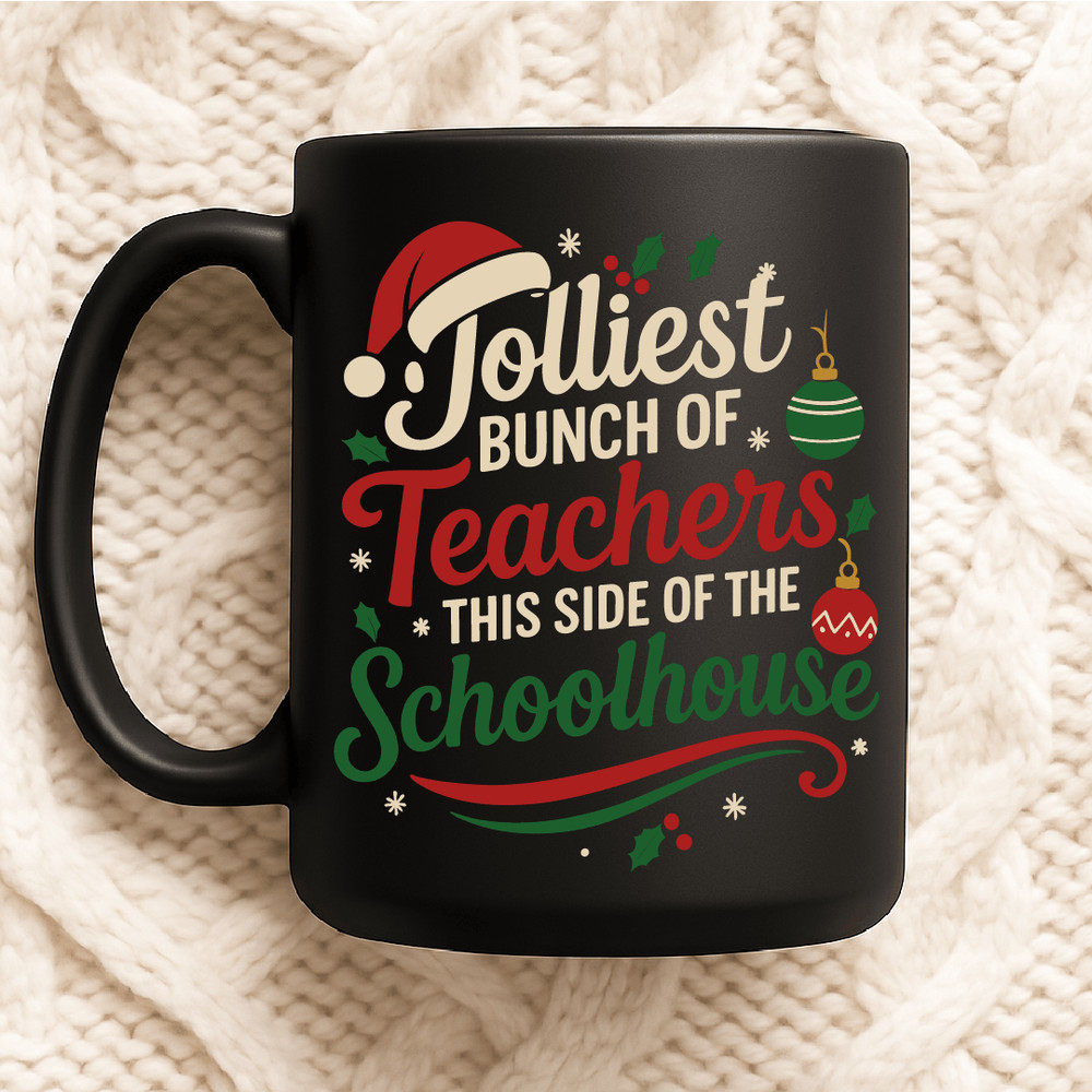 Jolliest Bunch Of Teachers Christmas Holiday Schoolhouse Festive Party Santa Hat Ornament Design 2