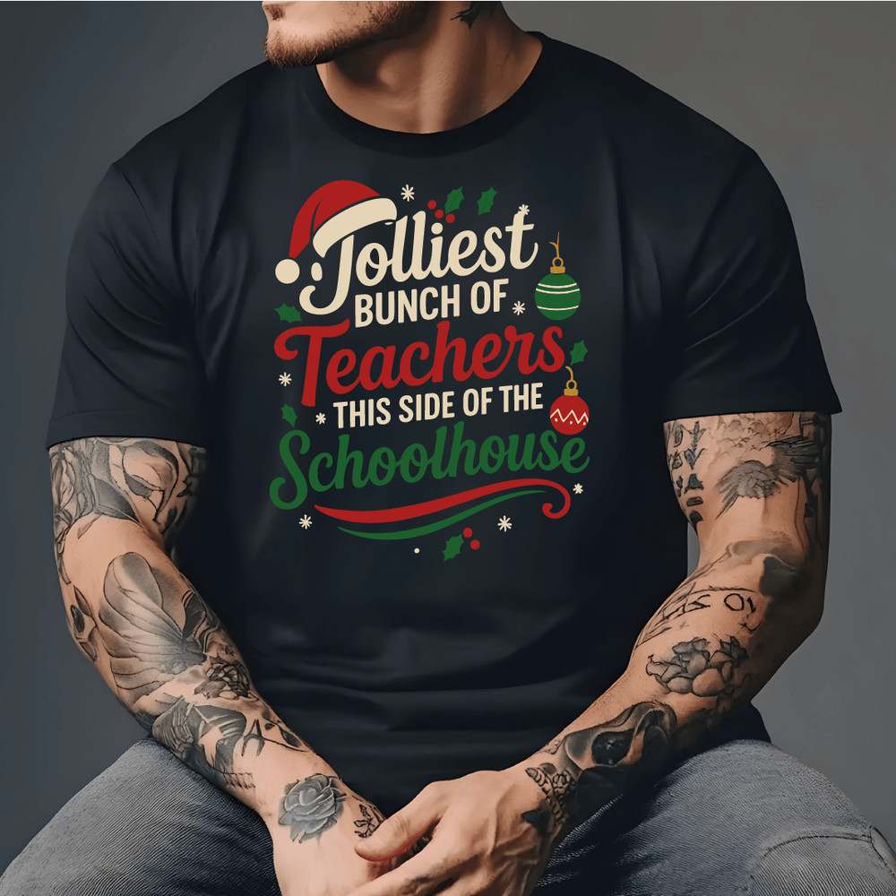 Jolliest Bunch Of Teachers Christmas Holiday Schoolhouse Festive Party Santa Hat Ornament Design 3