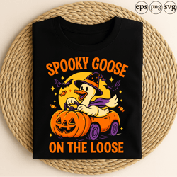 spooky goose on the loose funny halloween goose witch hat pumpkin car bats candy full moon design