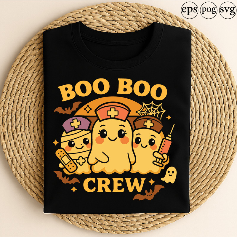 Boo Boo Crew Cute Ghost Nurse Halloween Medical Humor Spooky Bandage Syringe Nurse Hat Design 0