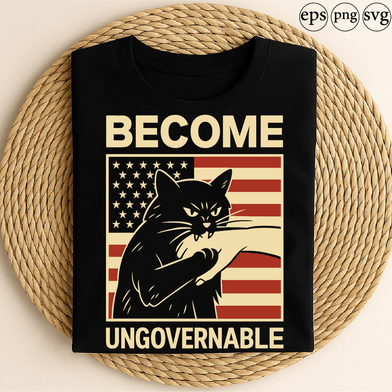 Become Ungovernable Angry Cat American Flag Patriotic Rebellious Kitty Clawing Hand Vintage Bold De 0