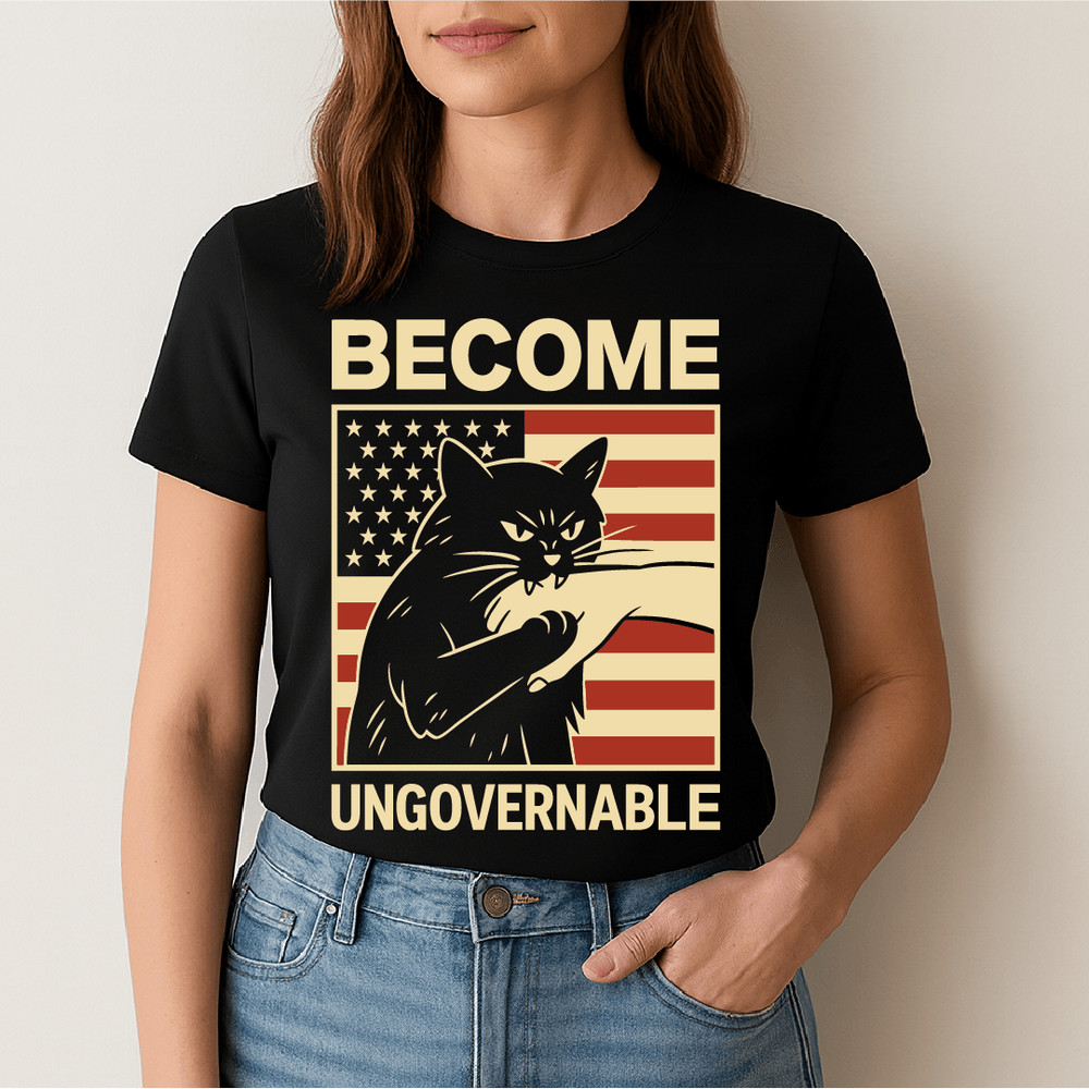 Become Ungovernable Angry Cat American Flag Patriotic Rebellious Kitty Clawing Hand Vintage Bold De 1