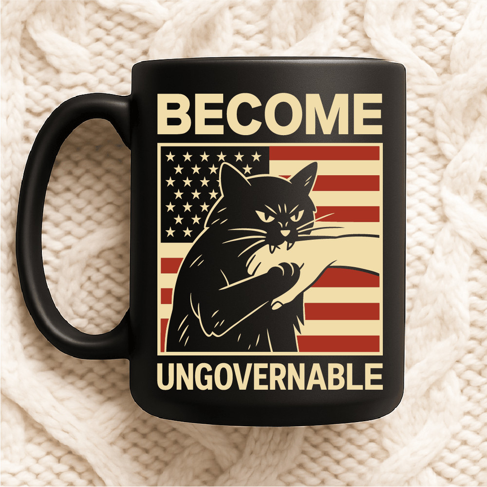 Become Ungovernable Angry Cat American Flag Patriotic Rebellious Kitty Clawing Hand Vintage Bold De 2