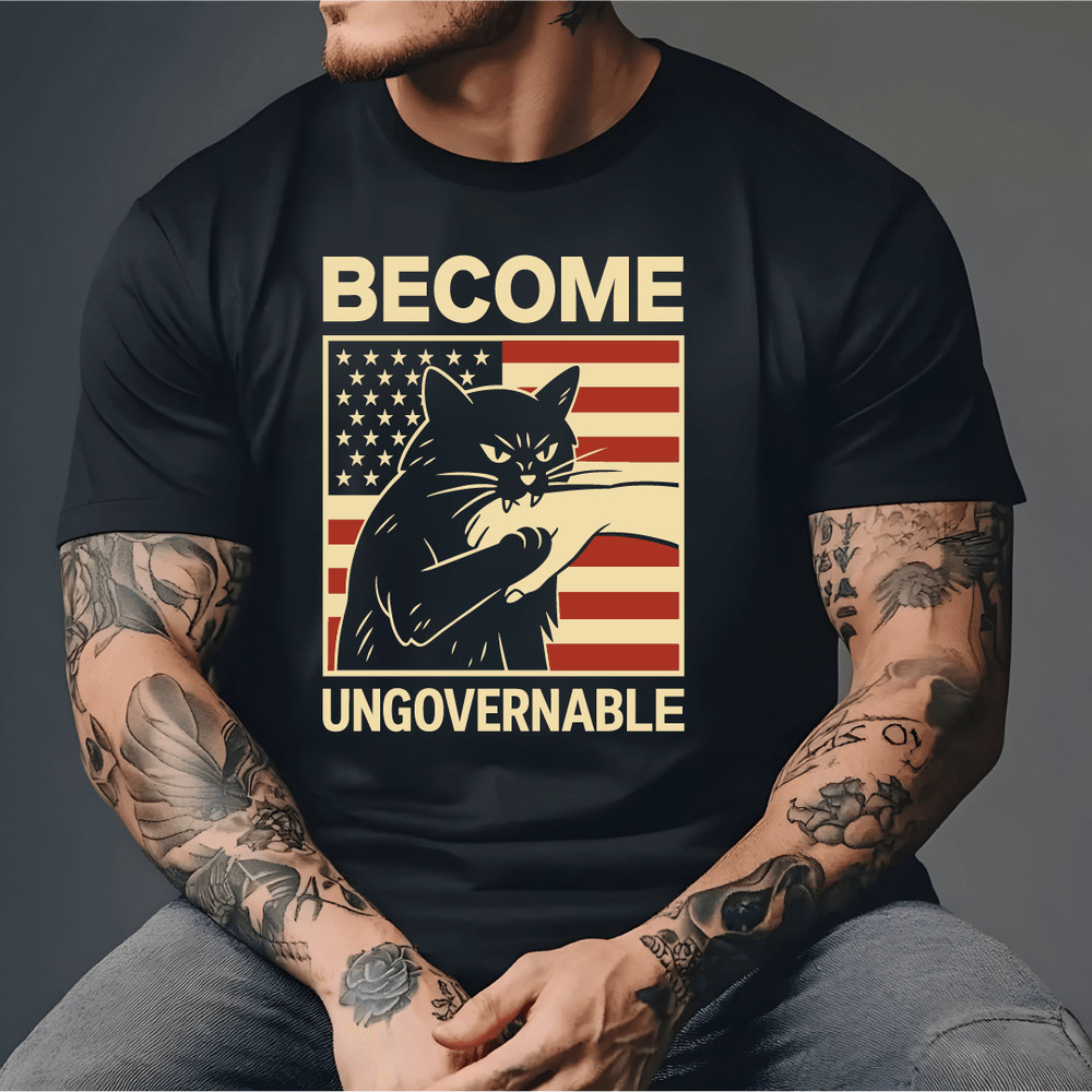 Become Ungovernable Angry Cat American Flag Patriotic Rebellious Kitty Clawing Hand Vintage Bold De 3