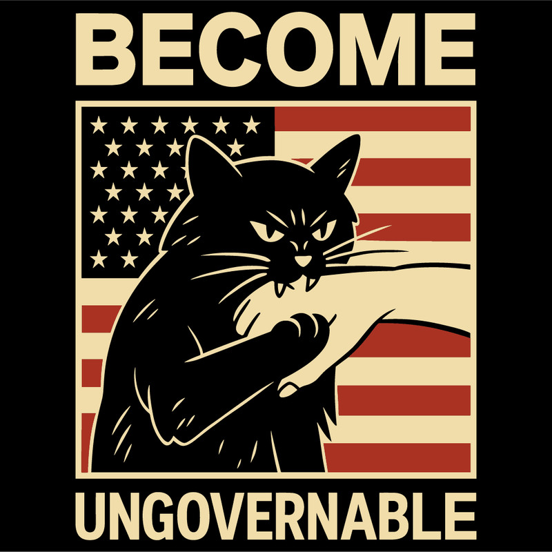 Become Ungovernable Angry Cat American Flag Patriotic Rebellious Kitty Clawing Hand Vintage Bold De 4