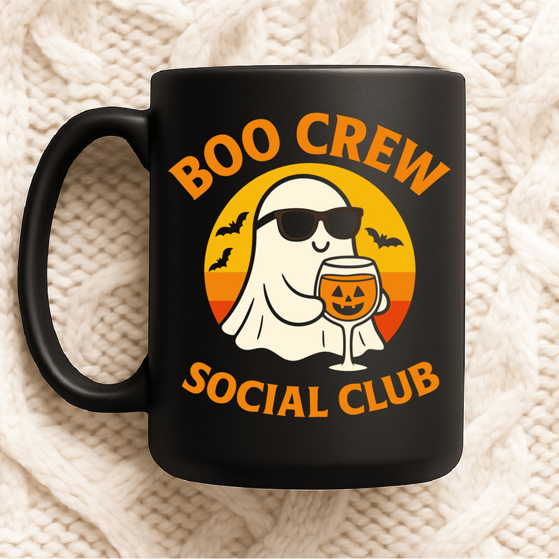 Boo Crew Social Club Funny Ghost Halloween Drinking Party Retro Sunset Bats Jack O Lantern Glass De 2