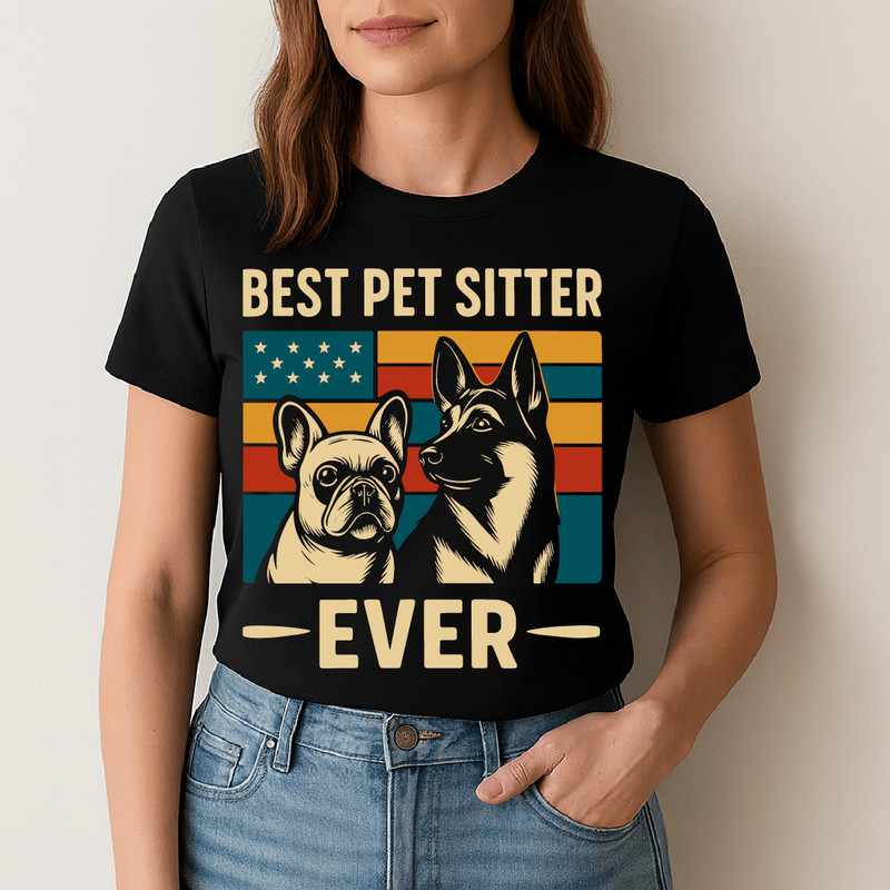 Best Pet Sitter Ever Retro Vintage Dog Lover Design With American Flag French Bulldog And German Sh 1