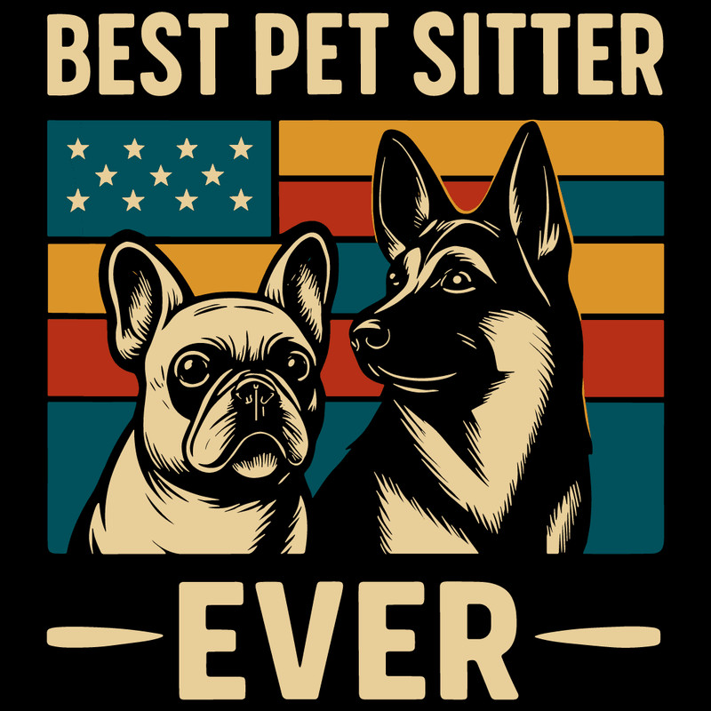 Best Pet Sitter Ever Retro Vintage Dog Lover Design With American Flag French Bulldog And German Sh 4