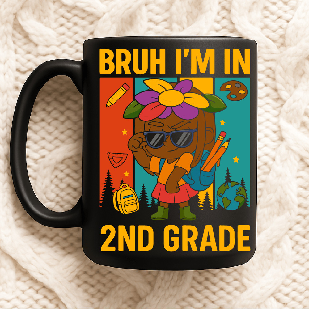 Bruh Im In 2nd Grade Cool Back To School Design With Cartoon Kid Flower Hat Backpack And School Sup 2