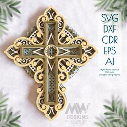 Intricate 3D Layered Cross Design for Laser Cutting Enthusiasts - Cr14a