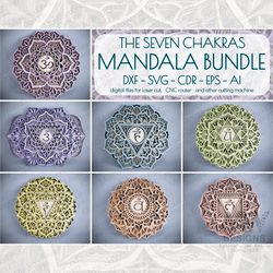 The 7 Chakras Mandala Bundle, Layered Mandala Laser cutting files - M53