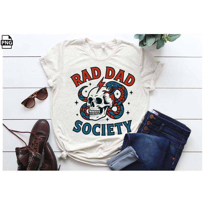 Fathers Day Skull Snake Rad Dad Society PNG Sublimation Design 1