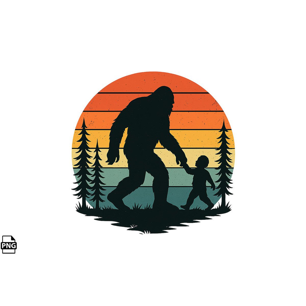 Retro Vintage Bigfoot Dad PNG Sublimation Design 0