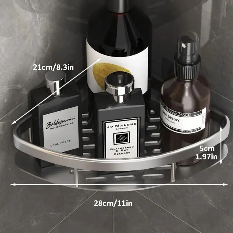 Bathroom corner shelf for organizing shampoo