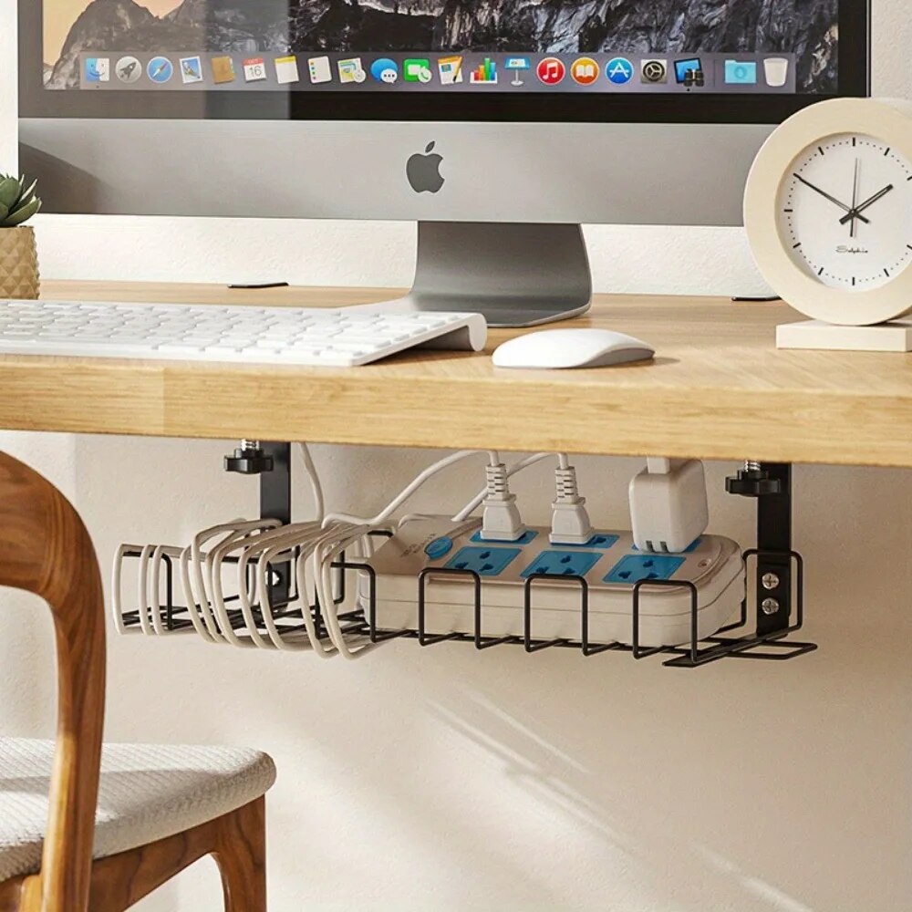 Metal cable management tray for desk