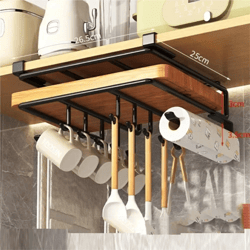 kitchen hanging organizer rack hooks under cupboard paper towel rags hanger cutting board pot cover holder storage shelf