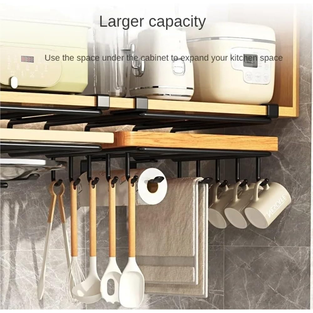 Multipurpose kitchen storage rack with hooks