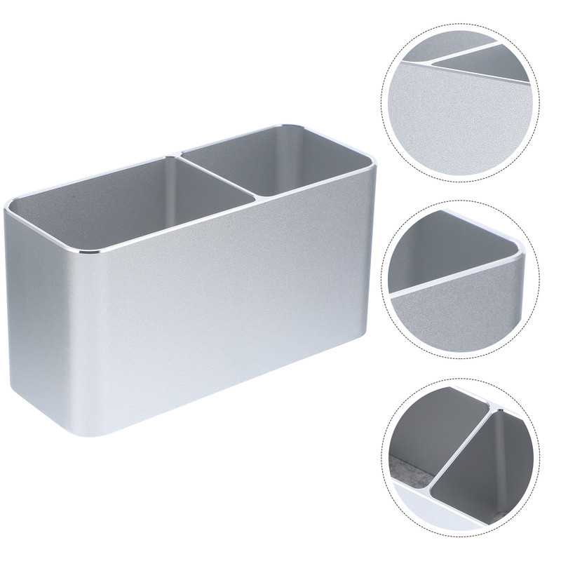 Double Storage Pen Holder, Aluminum Desktop Organizer, Lightweight Pencil Case for Home, Office Supplies