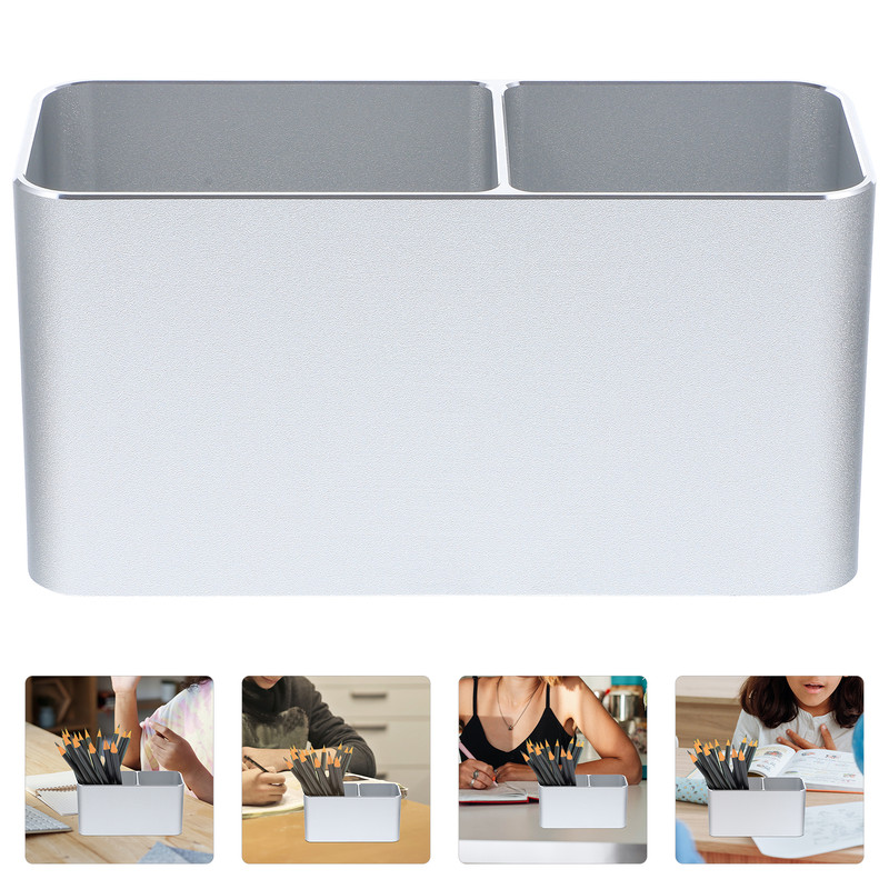 Double Storage Pen Holder, Aluminum Desktop Organizer, Lightweight Pencil Case for Home, Office Supplies