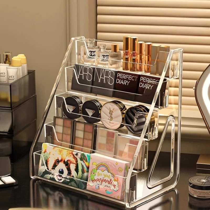 Stepped Acrylic Cosmetics Storage Box Organizer, Large Clear Makeup Layers Tray for Lipstick, Eyeshadow & Dressing Table