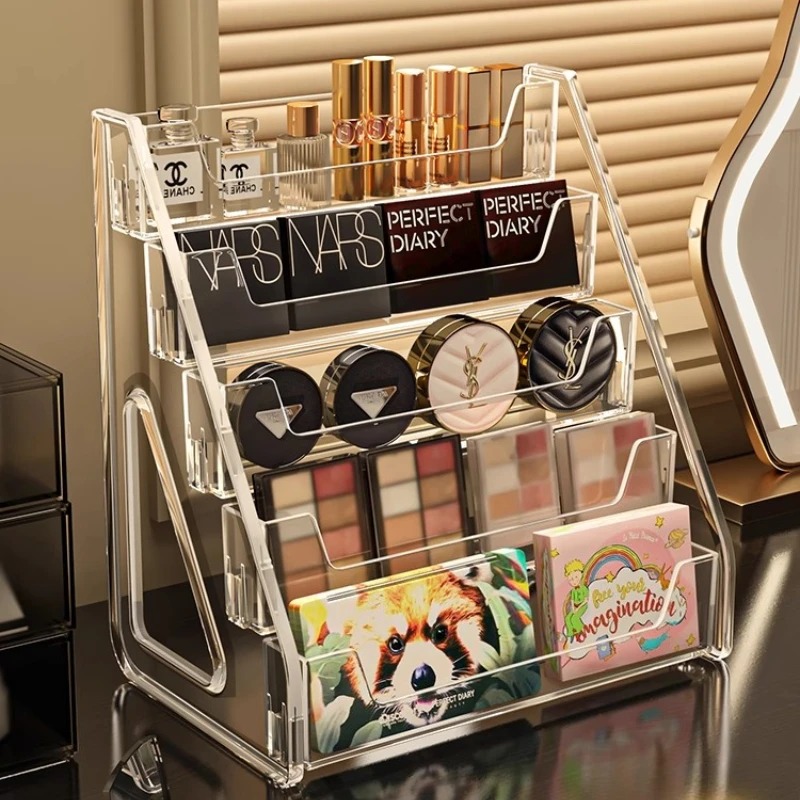 Stepped Acrylic Cosmetics Storage Box Organizer, Large Clear Makeup Layers Tray for Lipstick, Eyeshadow & Dressing Table