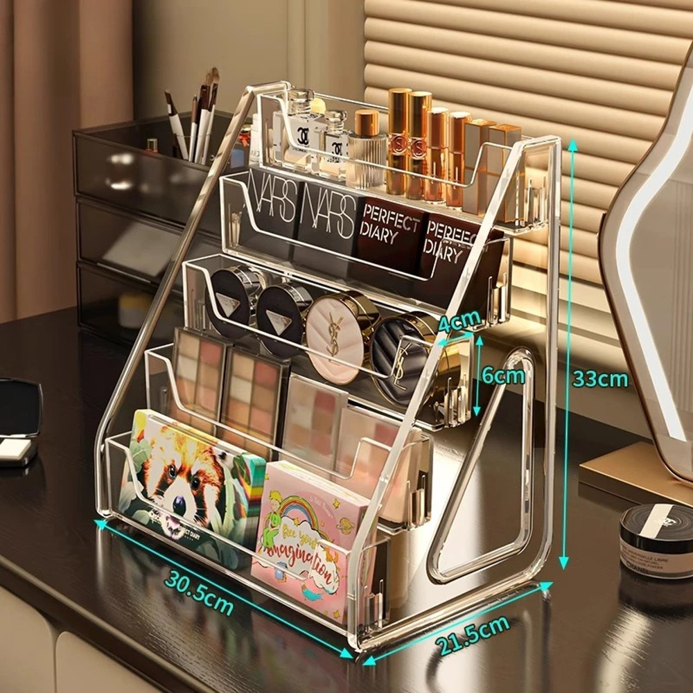 Stepped Acrylic Cosmetics Storage Box Organizer, Large Clear Makeup Layers Tray for Lipstick, Eyeshadow & Dressing Table