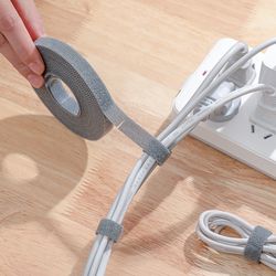 5m cable manager reusable velcro cable tie, nylon wire organizer, free cut desk cable binding tape for data wire storage