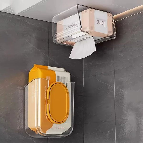 Tissue Box Bathroom Wall Mounted, Strong Adhesion, Large Opening Wet Wipes Holder with Heavy-Duty PET Design