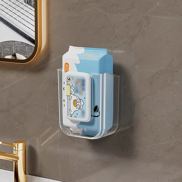Tissue Box Bathroom Wall Mounted, Strong Adhesion, Large Opening Wet Wipes Holder with Heavy-Duty PET Design