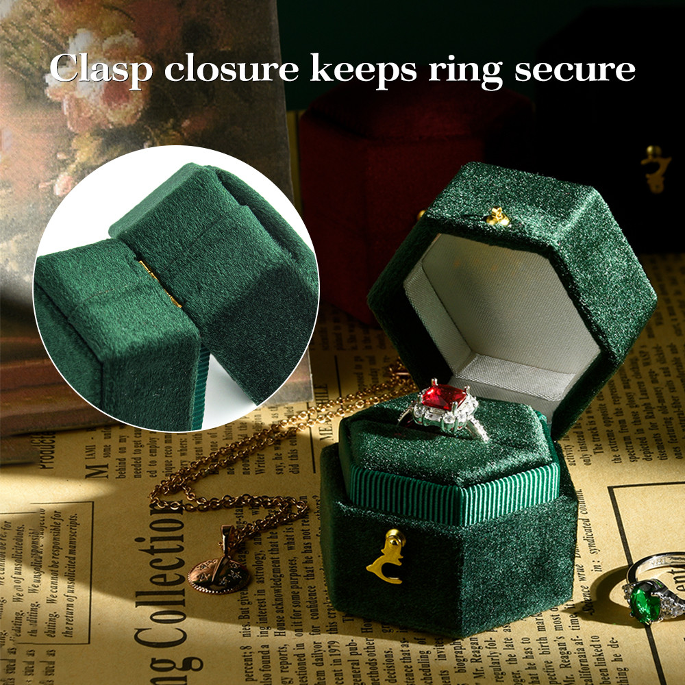 TAIMY Mini Velvet Hexagon Ring Box, Custom Logo & Color Jewelry Box for Weddings, Single Slot Retro Antique Ring Case