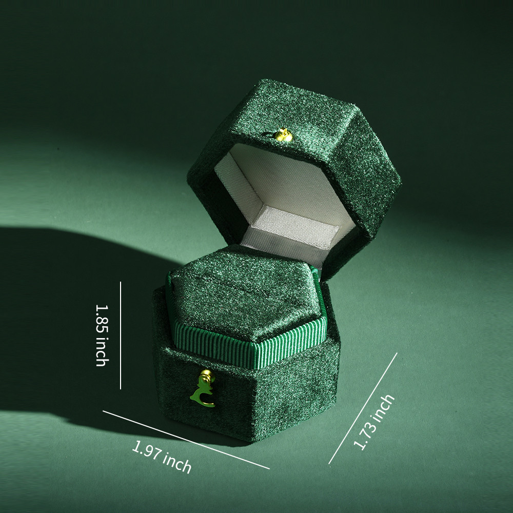TAIMY Mini Velvet Hexagon Ring Box, Custom Logo & Color Jewelry Box for Weddings, Single Slot Retro Antique Ring Case