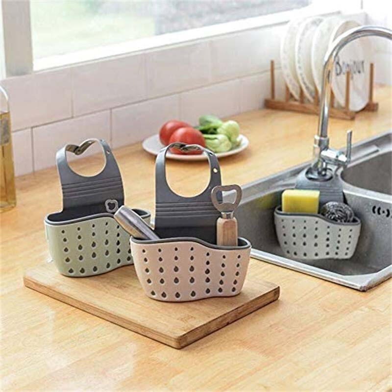 Adjustable Sink Draining Hanging Basket, Rubber Sink Bag, Soap Sponge Shelf & Faucet Holder for Kitchen & Bathroom